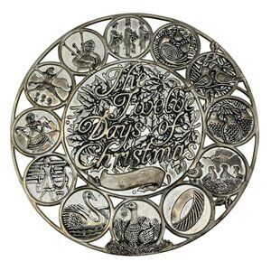 The Twelve Days of Christmas Silver Plated Trivet 8" embossed plastic feet cover